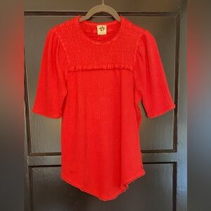 We The Free Red Ribbed Short-Sleeve Knit Top